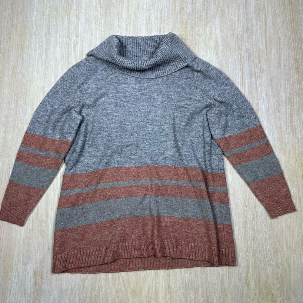 Lane Bryant Gray Cowl Neck Striped Tunic Pullover Cozy Casual Knit Sweater 14/16